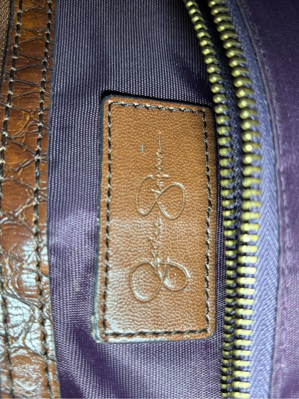 Jessica Simpson Reptilian Brown Textured Faux Leather Satchel Handbag Vegan Bag - Picture 15 of 15